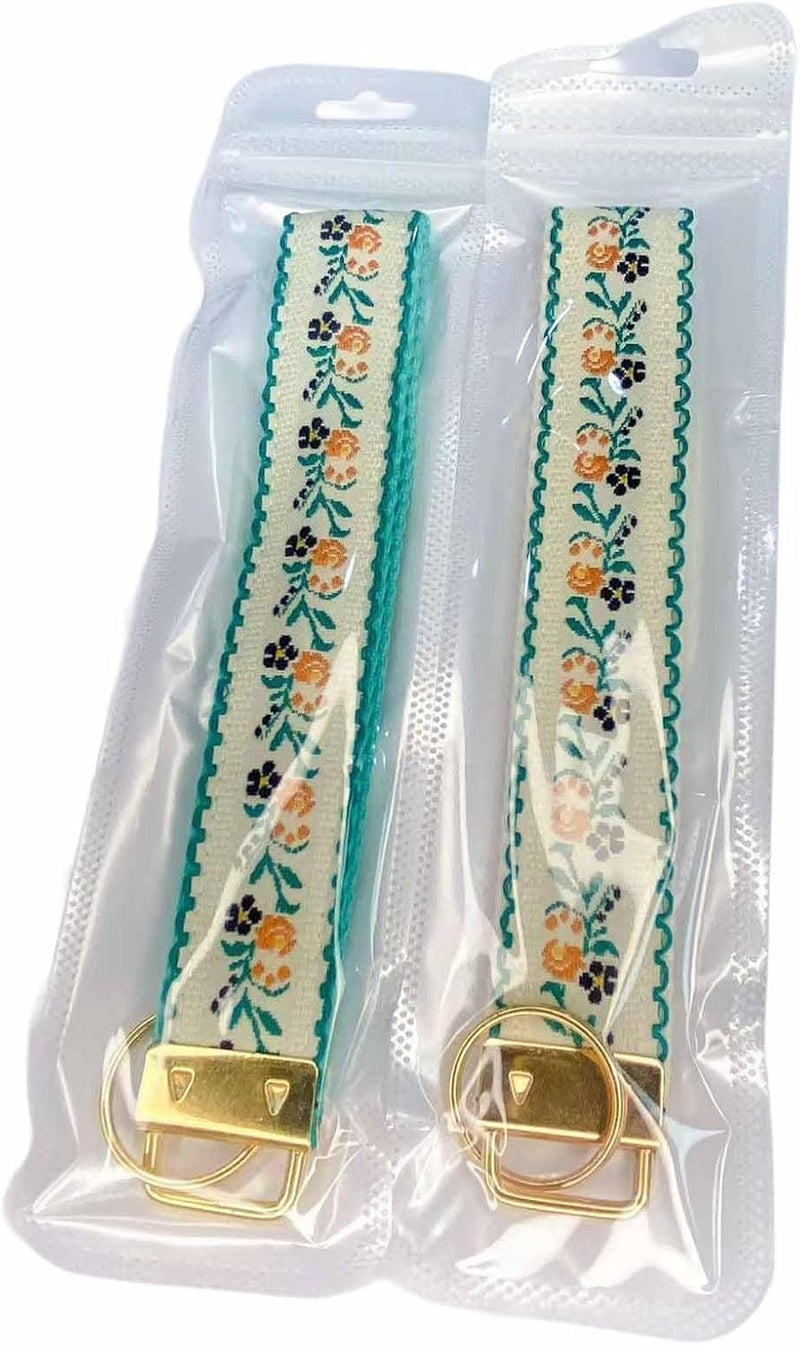 BattleTim Floral Embroidered Fabric Keychain Wristlet Key Fob Keychain Car Key Chain Holder Handmade Wristband for Women - Image 4
